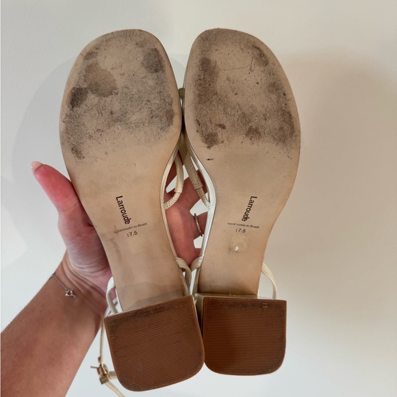 Larroude Women's Beige Block Heel Sandals - Picture 4 of 6